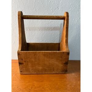 Vintage Wooden Tool Caddy Primitive Farmhouse Tote Box Rustic Carrier